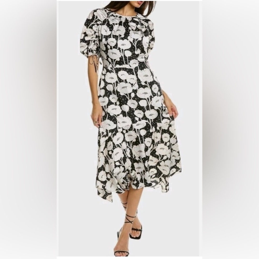 Ted Baker Floral Black and White Midi Dress Short Sleeve 1 (US 2-4)